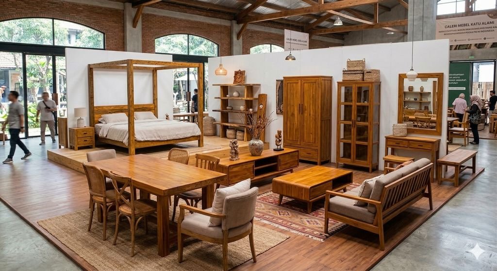 Inspirasi ruang tamu modern dengan sofa dan meja kayu solid Kinno Furniture yang memberikan kesan mewah, hangat, dan estetik