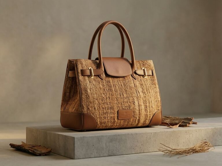 Tas Noken Papua yang didesain modern dengan latar belakang hutan tropis yang asri.