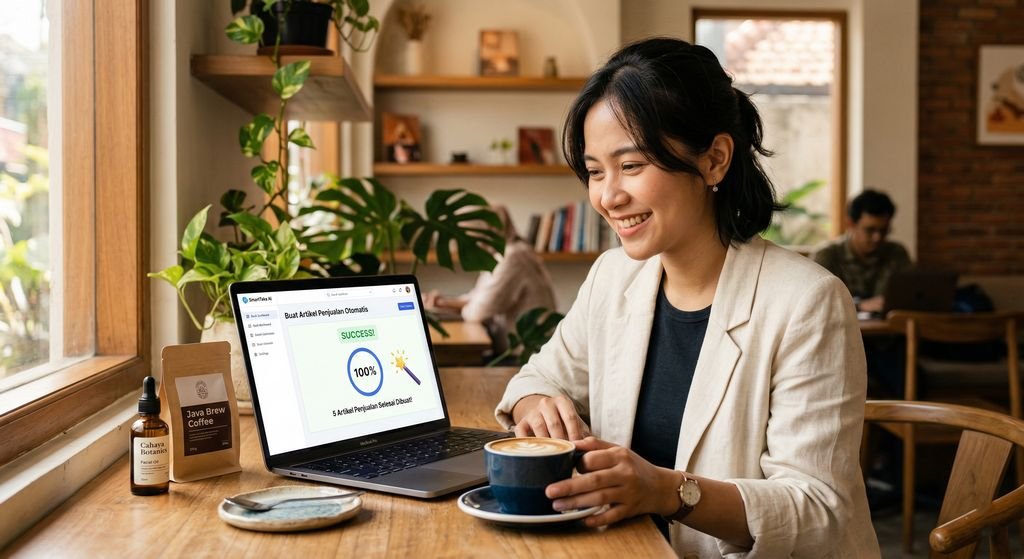 1. Ilustrasi penggunaan fitur kontenjualin untuk membuat artikel jualan otomatis dengan cepat.