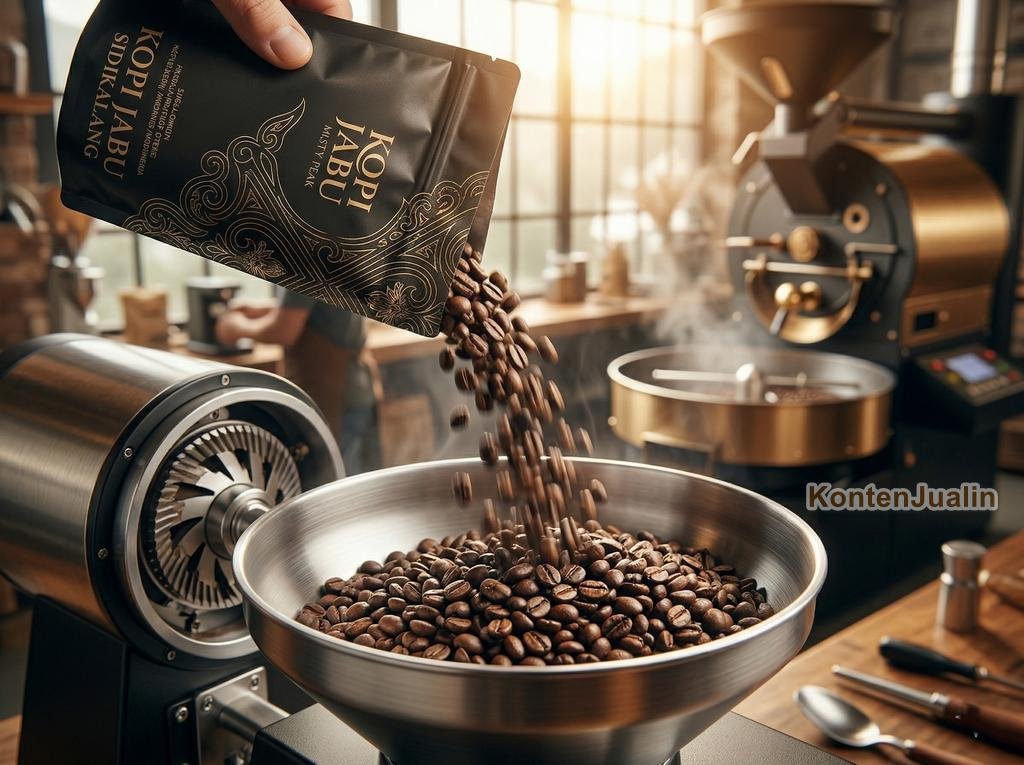 Proses penggilingan biji kopi sangrai Sidikalang berkualitas tinggi.