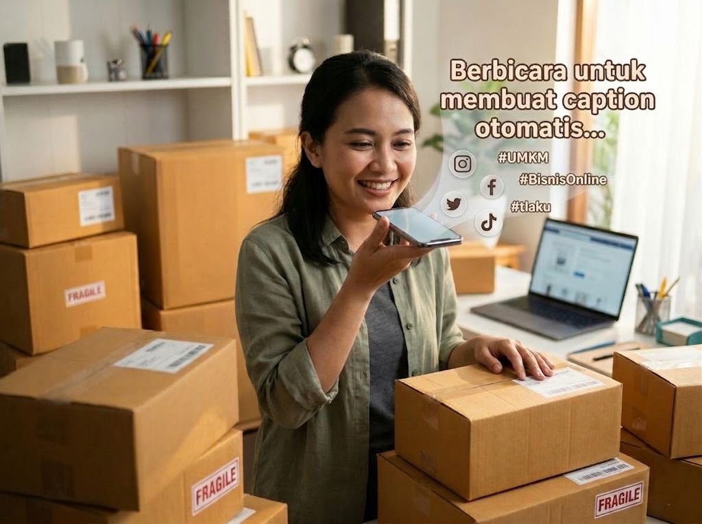 Aplikasi KontenJualin fitur Ngomong Jadi Caption untuk memudahkan konten jualan UMKM.